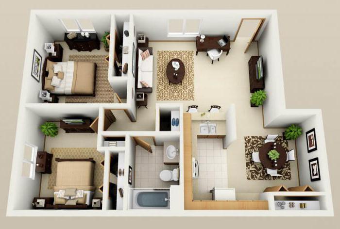 O layout de uma casa de um andar 12 a 12 com três quartos e uma garagem (foto)