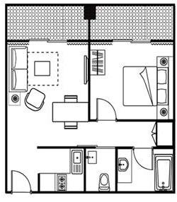 O layout de um apartamento de dois quartos