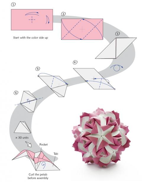 esquema de papel de origami rosa