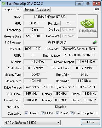 nvidia gt 520 especificações